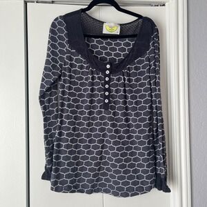 Honeydew Intimates Henley‎ Top Long Sleeve Geometric Print Blouse XL